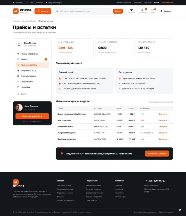 Прайсы и остатки с выгрузкой